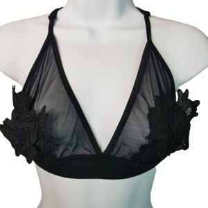 Megan black mesh lace floral bralette S